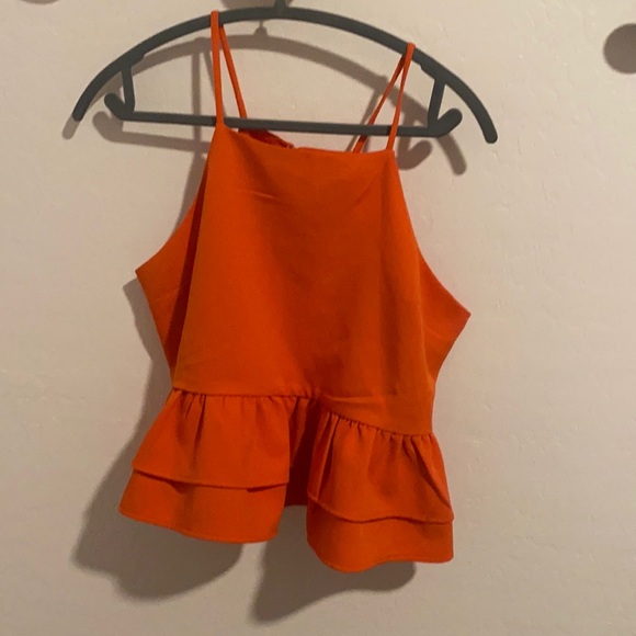 Endless Rose Tops - Orange-ish halter top cropped top with a ruffled bottom!